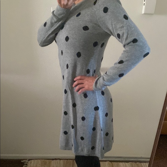 LOFT Gray and Black Polka Dot Long Sleeve Sweater Dress - Picture 3 of 6